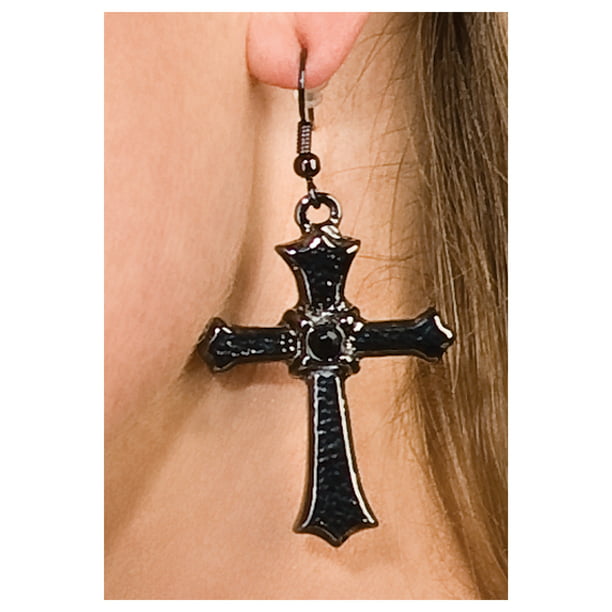 Details about   Diamond Cross Hoop Earrings Sterling Silver Holy Cross Hoop Earrings Halloween